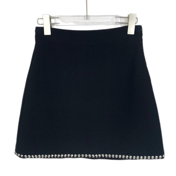 Miu Miu Black Wool Mini Skirt With Silver Studded Hem Size 40 Made In Italy - Picture 3 of 9